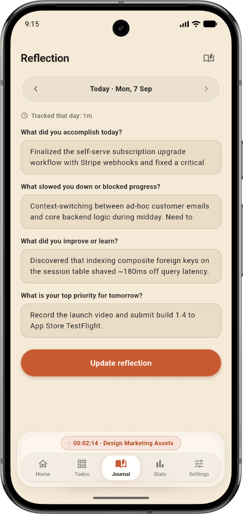 DayLog 4-Question Daily Reflection and Focus Timer